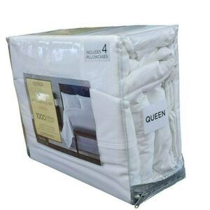 Queen Size 1000 Thread Count Cotton Rich Luxurious Sateen White Sheet Set 6pcs